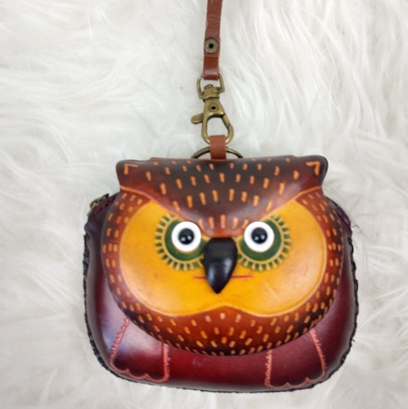Handbags - Owl Leather Coin Purse Handmade Wristlet